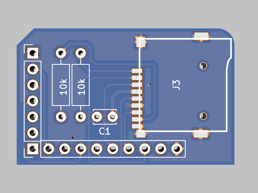 PCB render of the Pi Pico SD Card Backpack