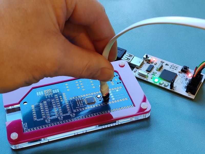 Programming lead being held in for the 3 seconds it takes to program the micro controller
