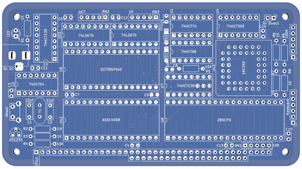 PCB render of RC2014 Zed Mini